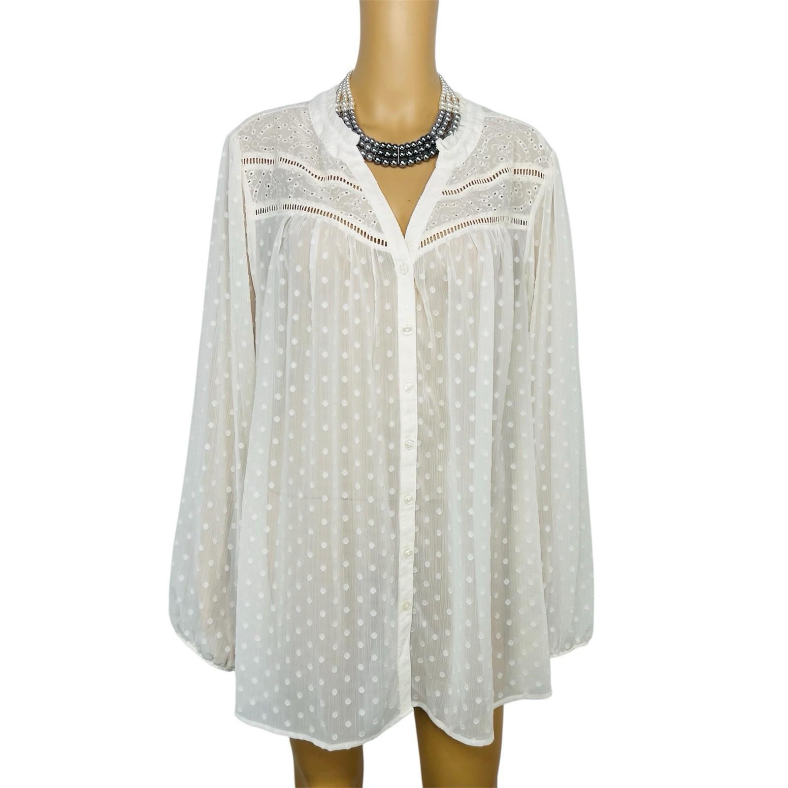 New Torrid Blouse 4X ivory chiffon clip dot eyelet sheer Feminine balloon sleeve