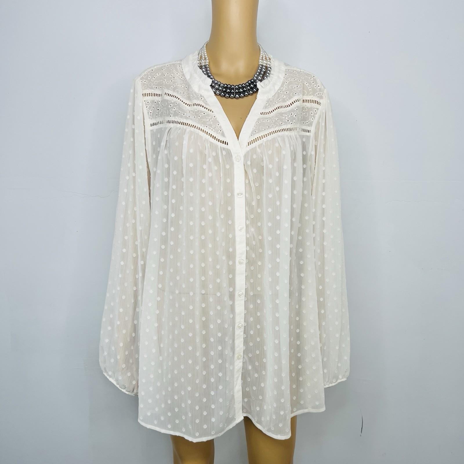 New Torrid Blouse 4X ivory chiffon clip dot eyelet sheer Feminine balloon sleeve