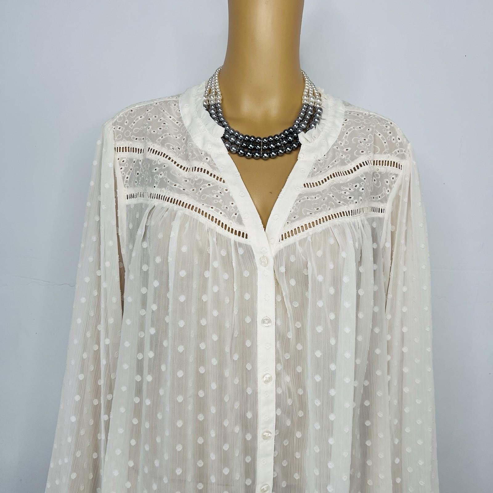 New Torrid Blouse 4X ivory chiffon clip dot eyelet sheer Feminine balloon sleeve