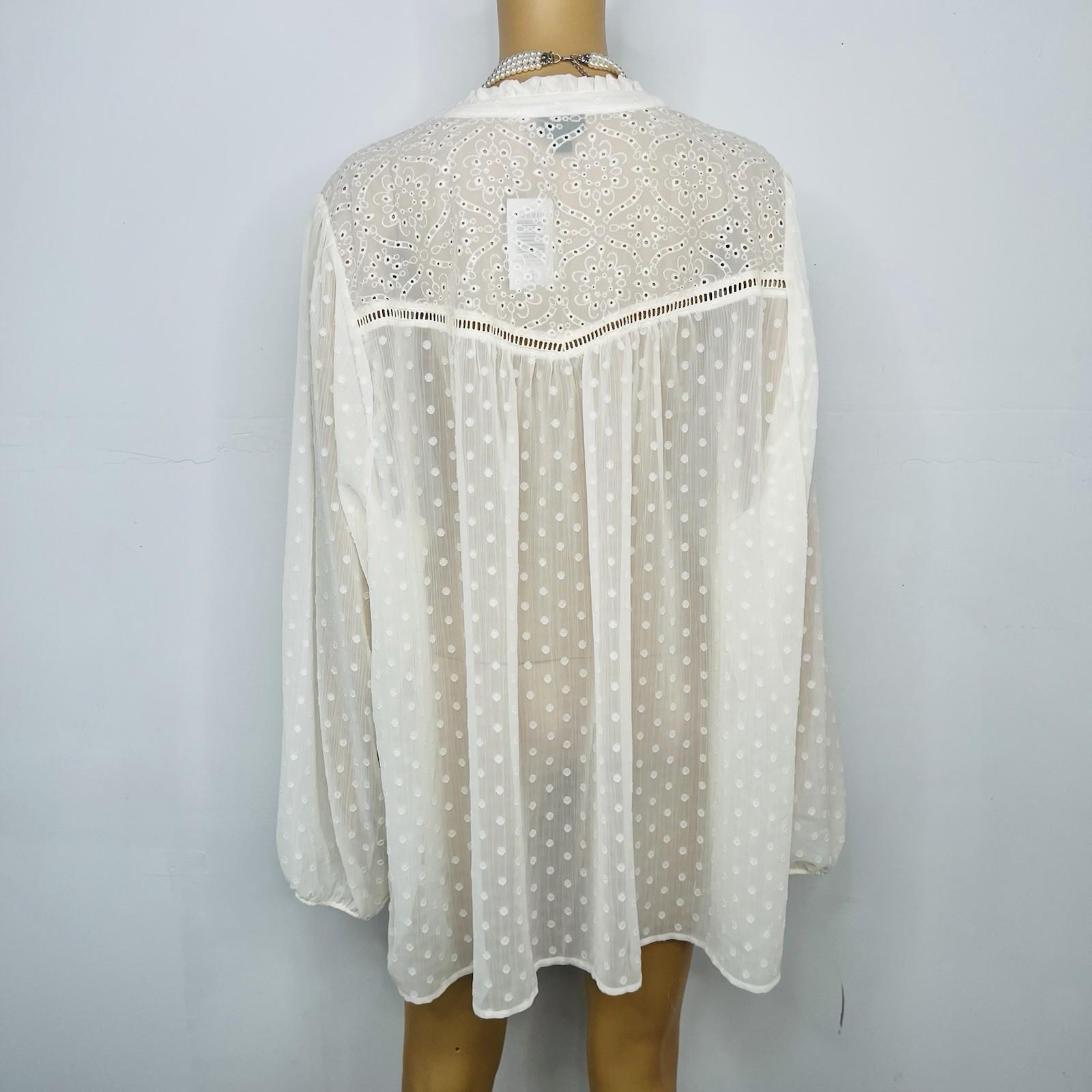 New Torrid Blouse 4X ivory chiffon clip dot eyelet sheer Feminine balloon sleeve