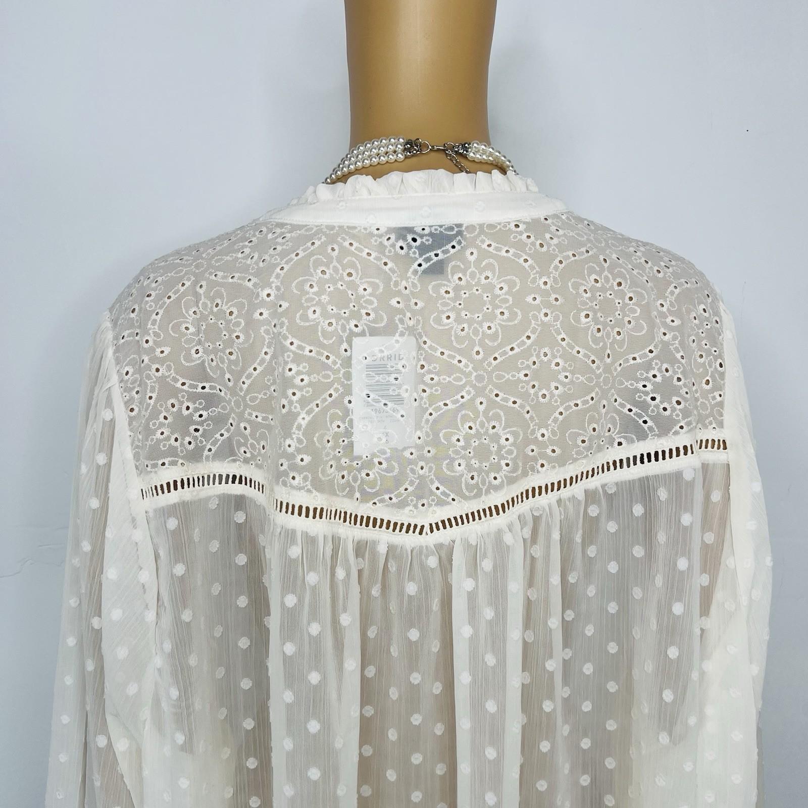 New Torrid Blouse 4X ivory chiffon clip dot eyelet sheer Feminine balloon sleeve