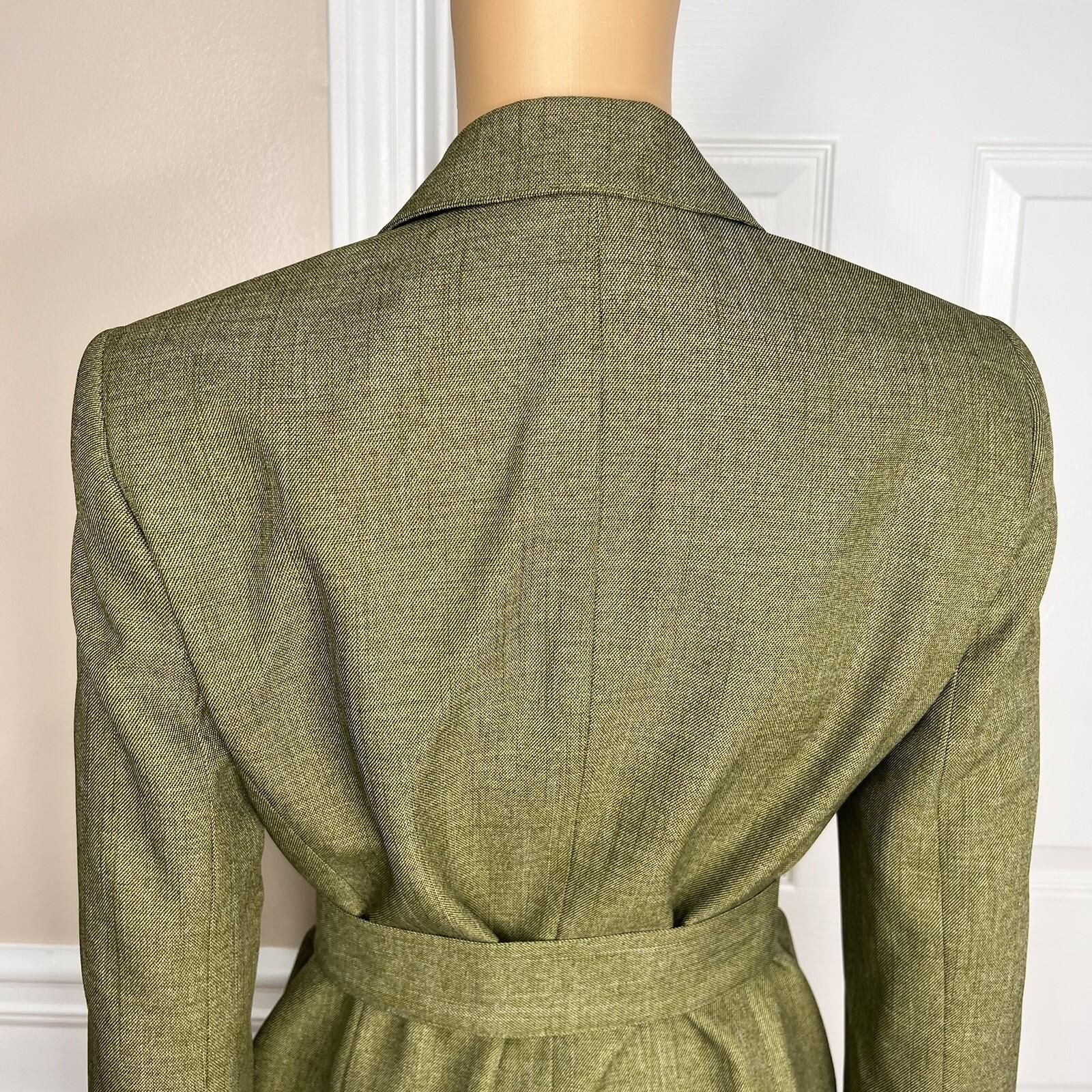 Le Suit Polyester Lined Blazer Size 4 Green Women 1 Piece Belted Peak Collar