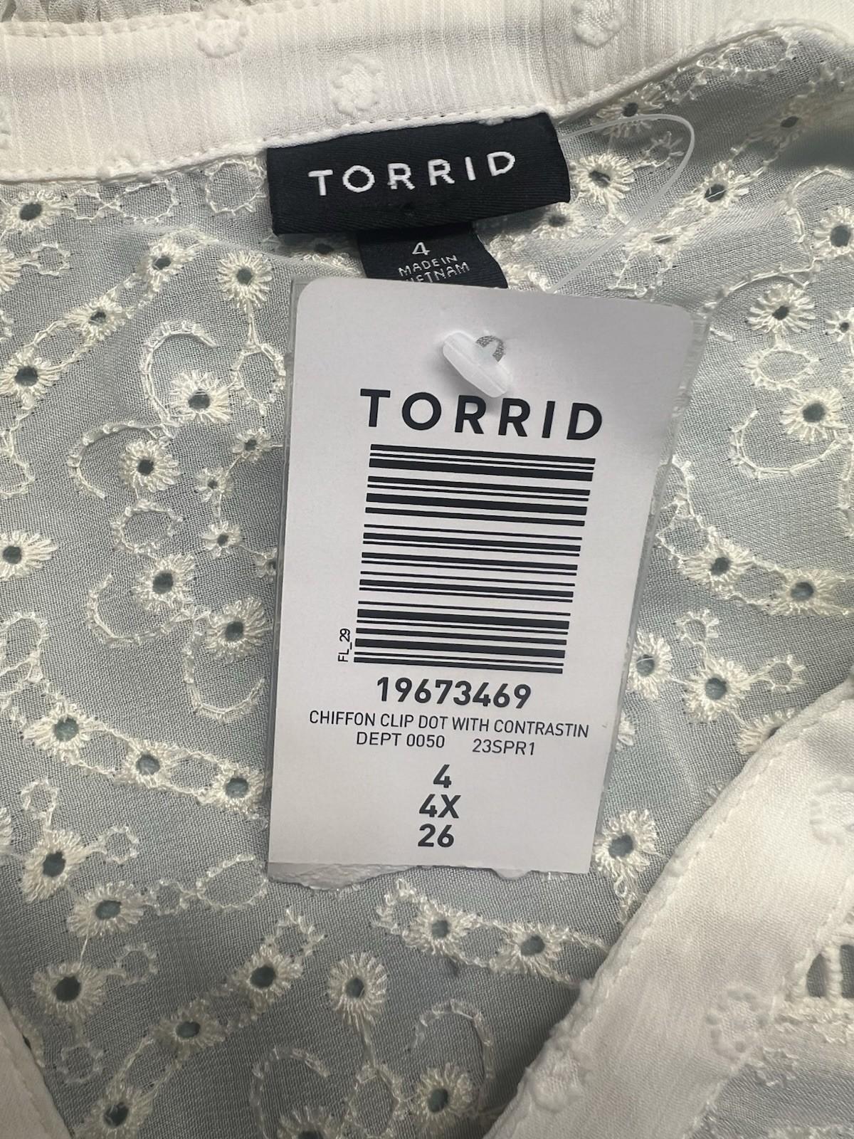 New Torrid Blouse 4X ivory chiffon clip dot eyelet sheer Feminine balloon sleeve