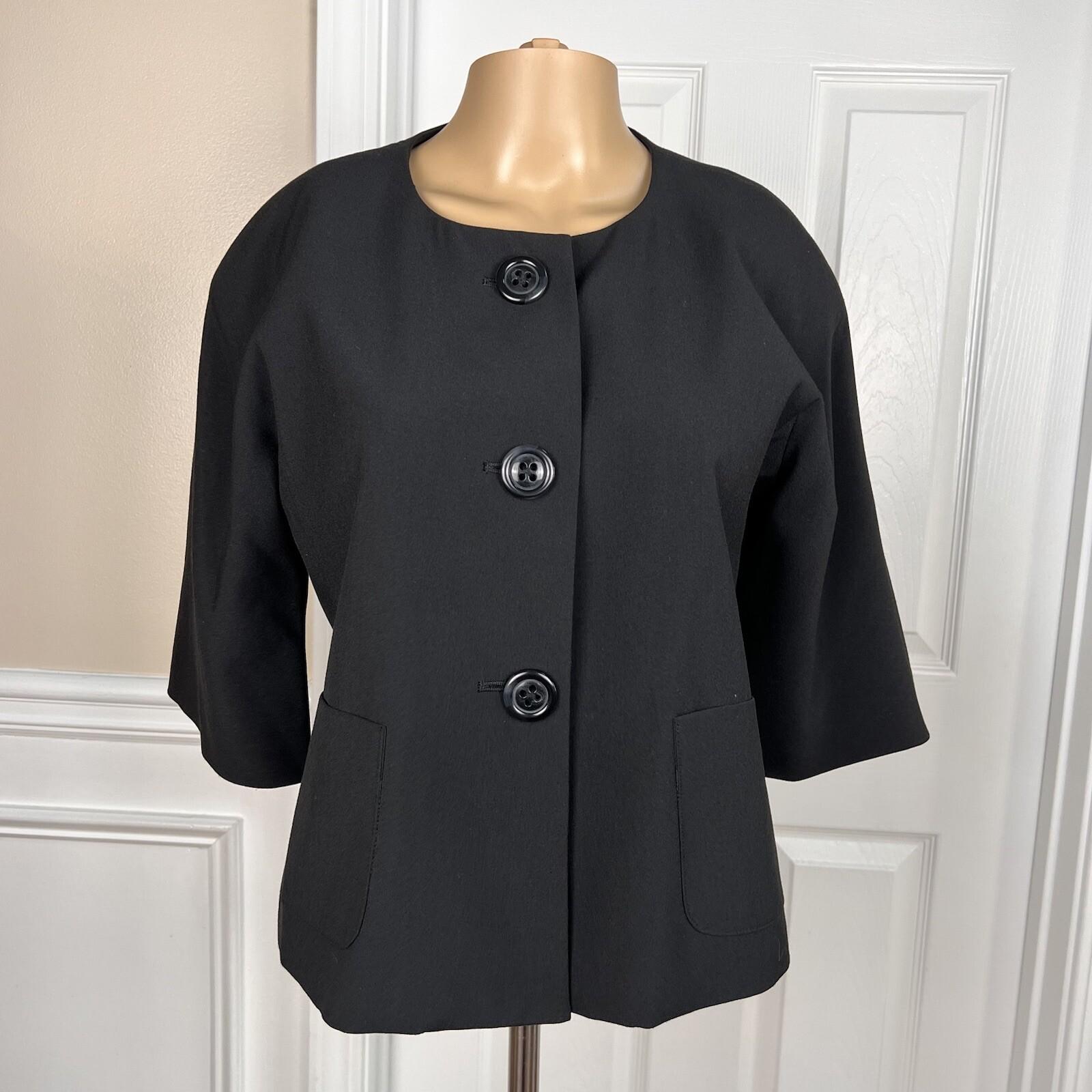 LARRY LEVINE 2PC Black Polyester Rayon Stretch Short Sleeves Pant Suit Size 4