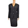 KASPER 2PC Black White Silk Like Polyester Lined Collarless Skirt Suit Size 14P