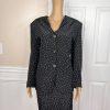KASPER 2PC Black White Silk Like Polyester Lined Collarless Skirt Suit Size 14P