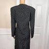 KASPER 2PC Black White Silk Like Polyester Lined Collarless Skirt Suit Size 14P