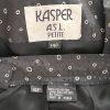 KASPER 2PC Black White Silk Like Polyester Lined Collarless Skirt Suit Size 14P