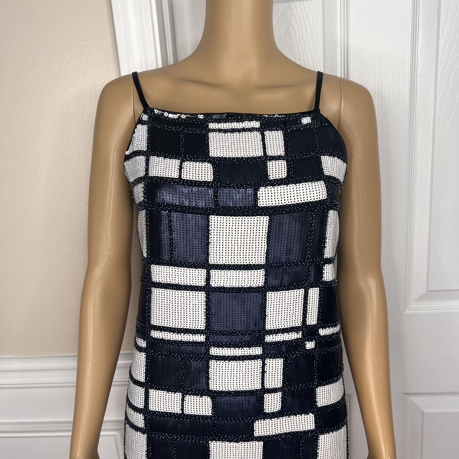 W By WORTH Blue White Beaded Sequin Sleeveless Cocktail Evening Dress Size 2