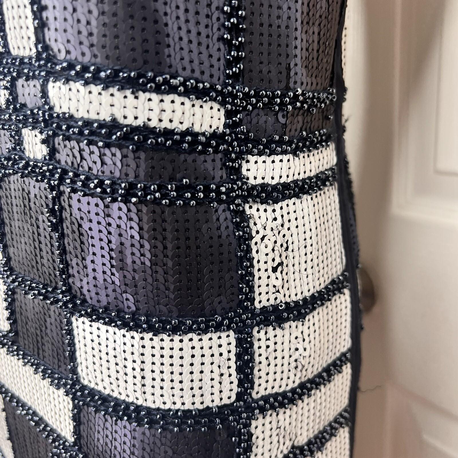 W By WORTH Blue White Beaded Sequin Sleeveless Cocktail Evening Dress Size 2