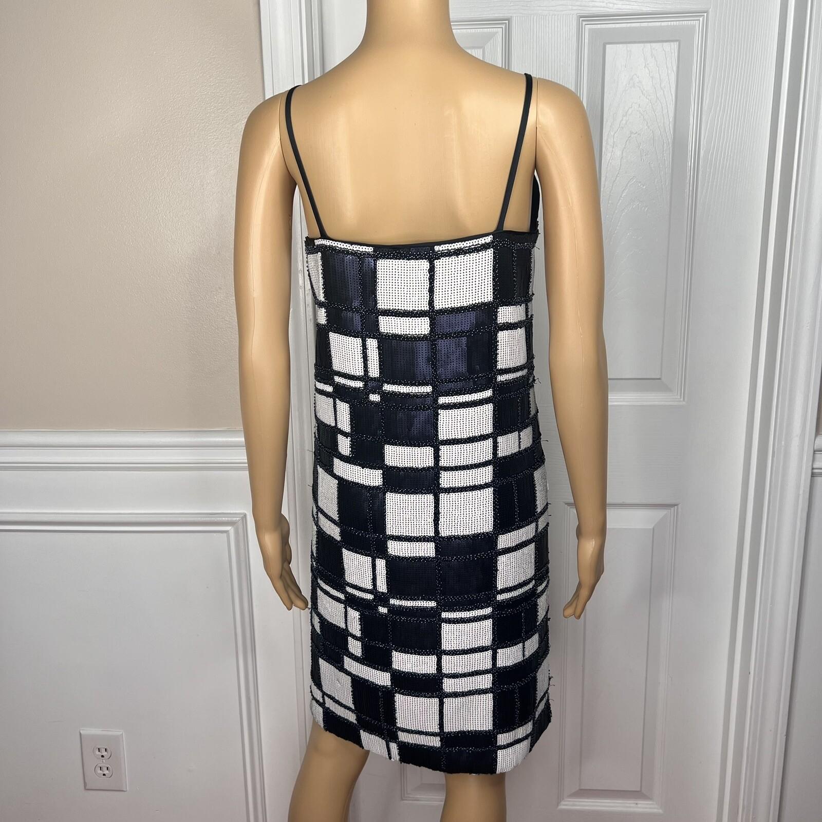 W By WORTH Blue White Beaded Sequin Sleeveless Cocktail Evening Dress Size 2