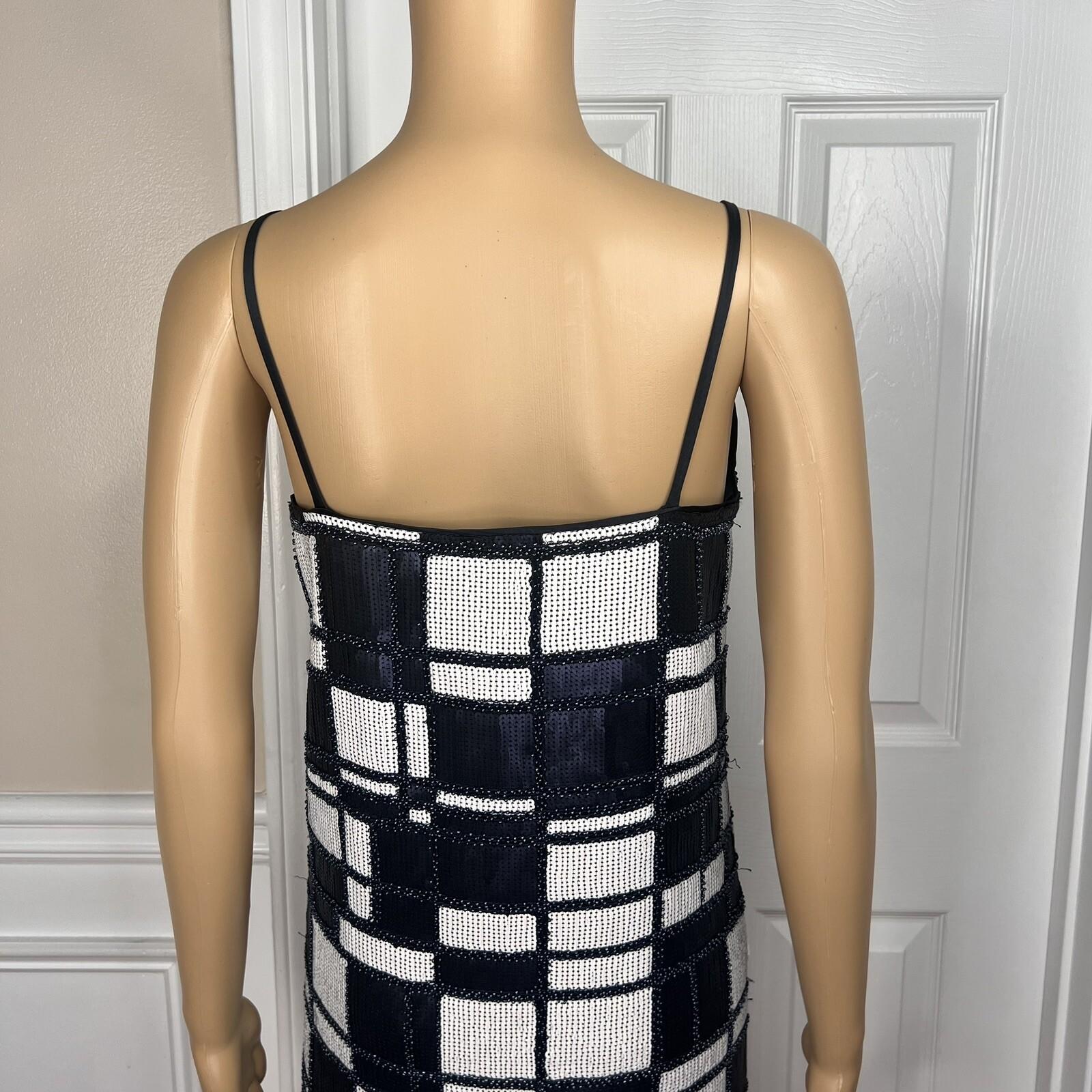 W By WORTH Blue White Beaded Sequin Sleeveless Cocktail Evening Dress Size 2