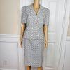LIZ CLAIBORNE Vtg 2PC Off White Floral Double Breasted Lined Skirt Suit Size 8