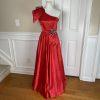 Alyce Designs Vtg Cottage Chic Dress 6 Red Sequin One Shoulder Drop Waist