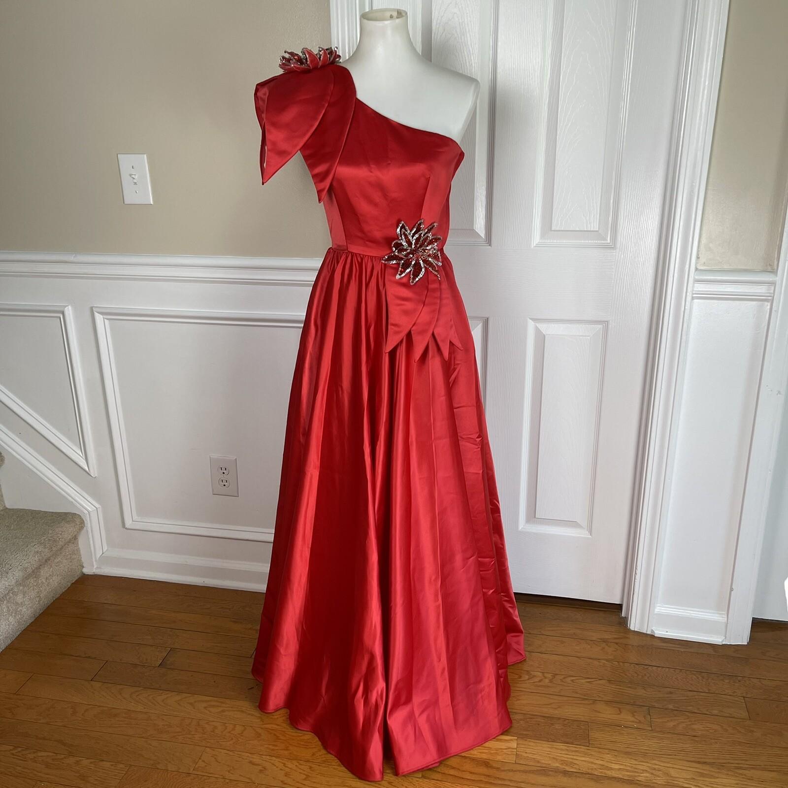 Alyce Designs Vtg Cottage Chic Dress 6 Red Sequin One Shoulder Drop Waist