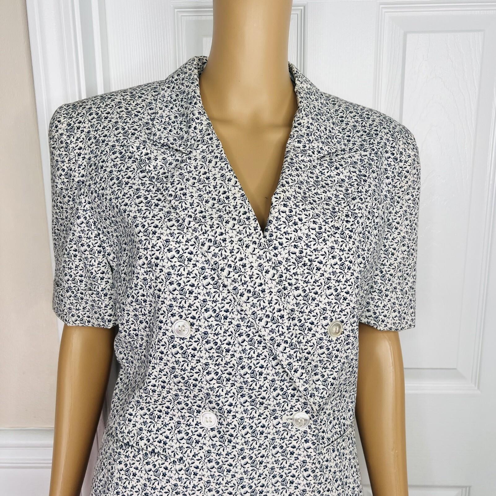LIZ CLAIBORNE Vtg 2PC Off White Floral Double Breasted Lined Skirt Suit Size 8