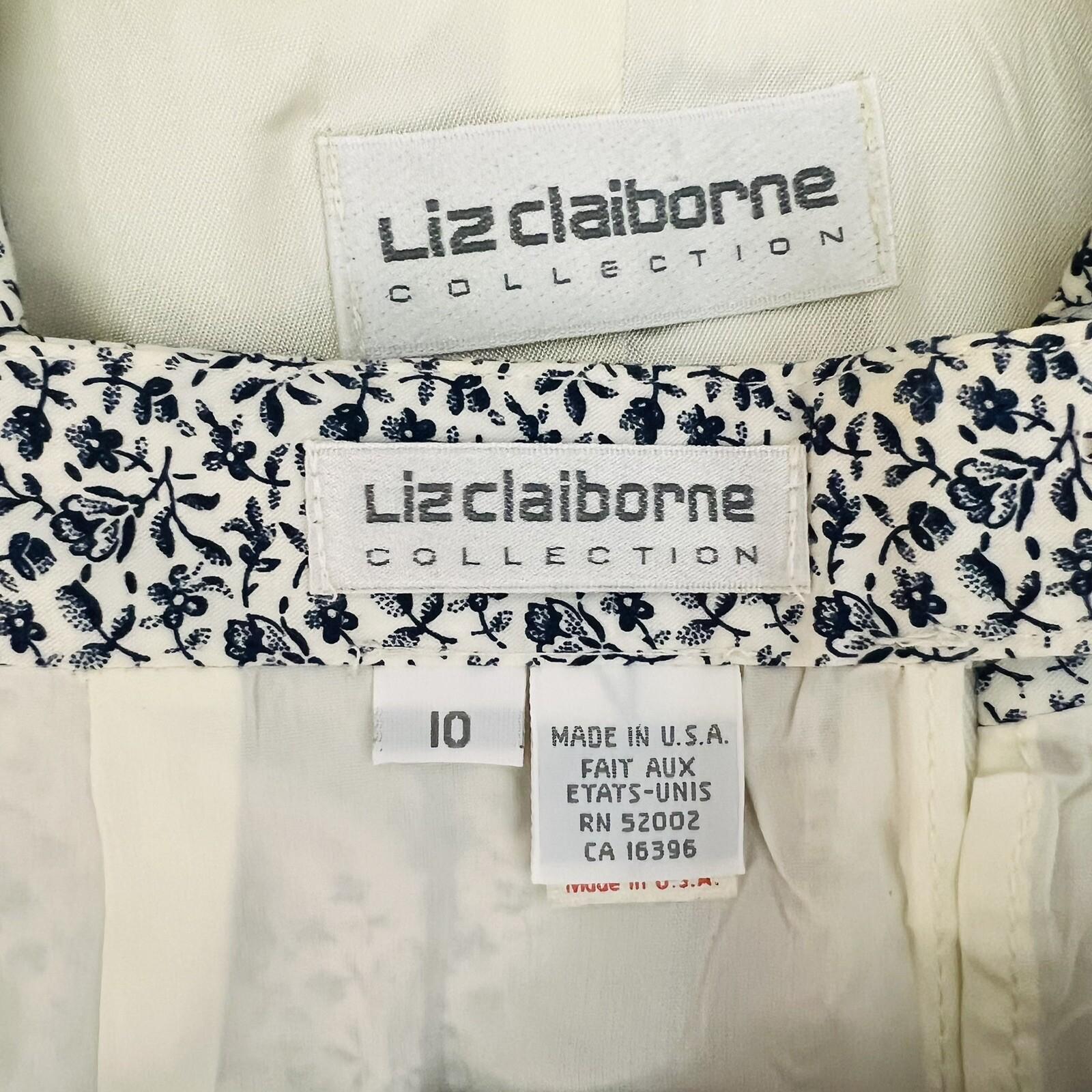LIZ CLAIBORNE Vtg 2PC Off White Floral Double Breasted Lined Skirt Suit Size 8