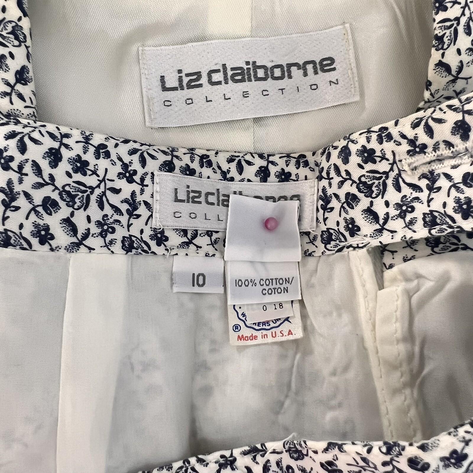 LIZ CLAIBORNE Vtg 2PC Off White Floral Double Breasted Lined Skirt Suit Size 8