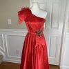Alyce Designs Vtg Cottage Chic Dress 6 Red Sequin One Shoulder Drop Waist