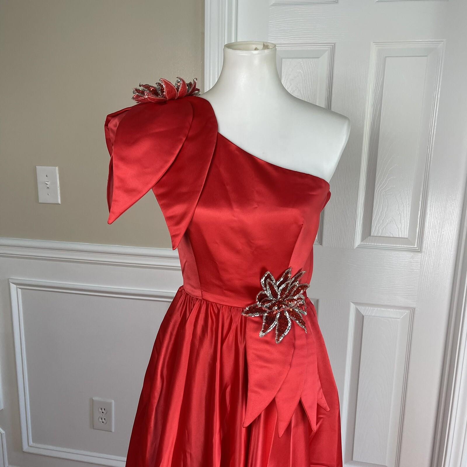 Alyce Designs Vtg Cottage Chic Dress 6 Red Sequin One Shoulder Drop Waist
