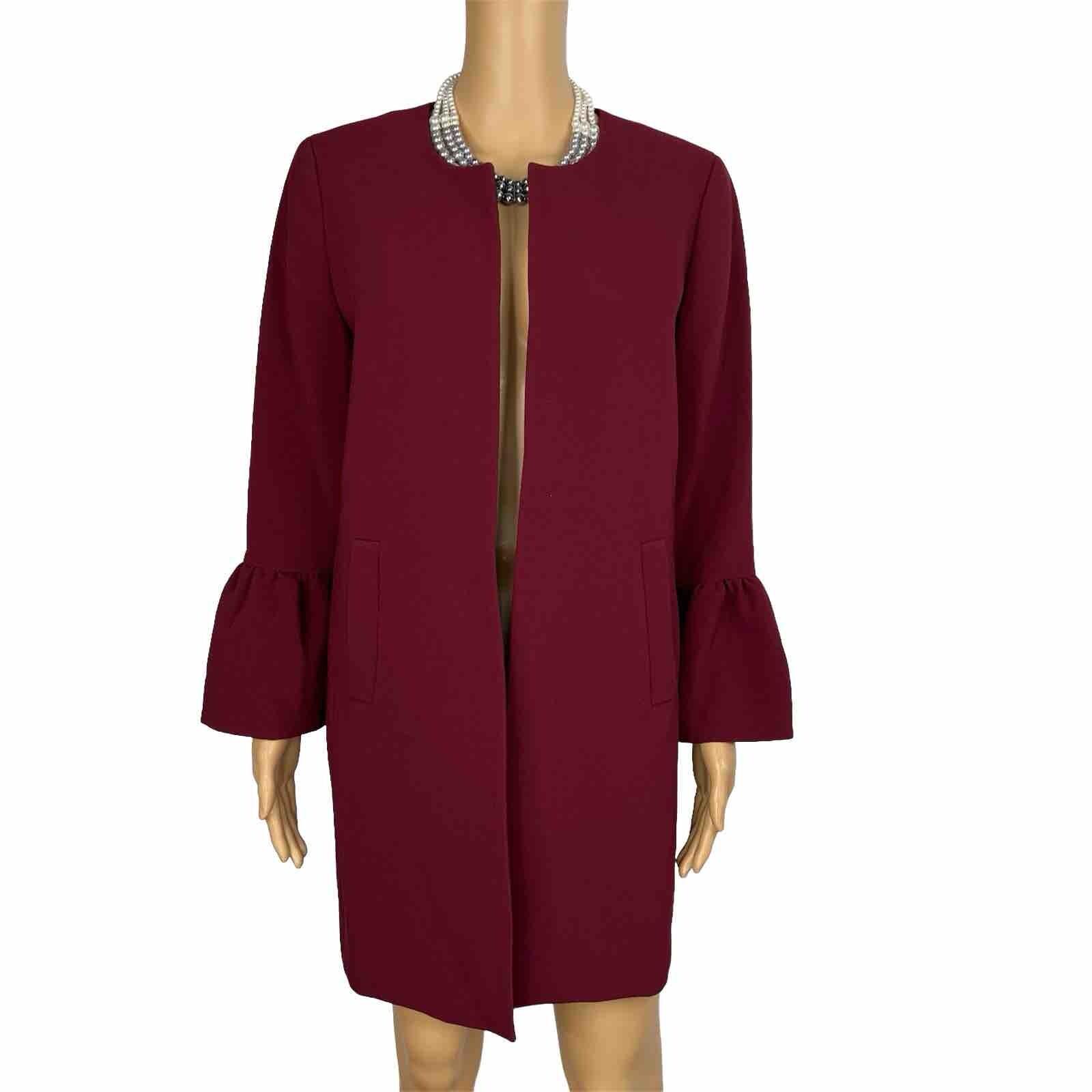 Jones Studio Polyester Spandex Blazer 8 Burgundy Open Front Bell Sleeves New 1PC