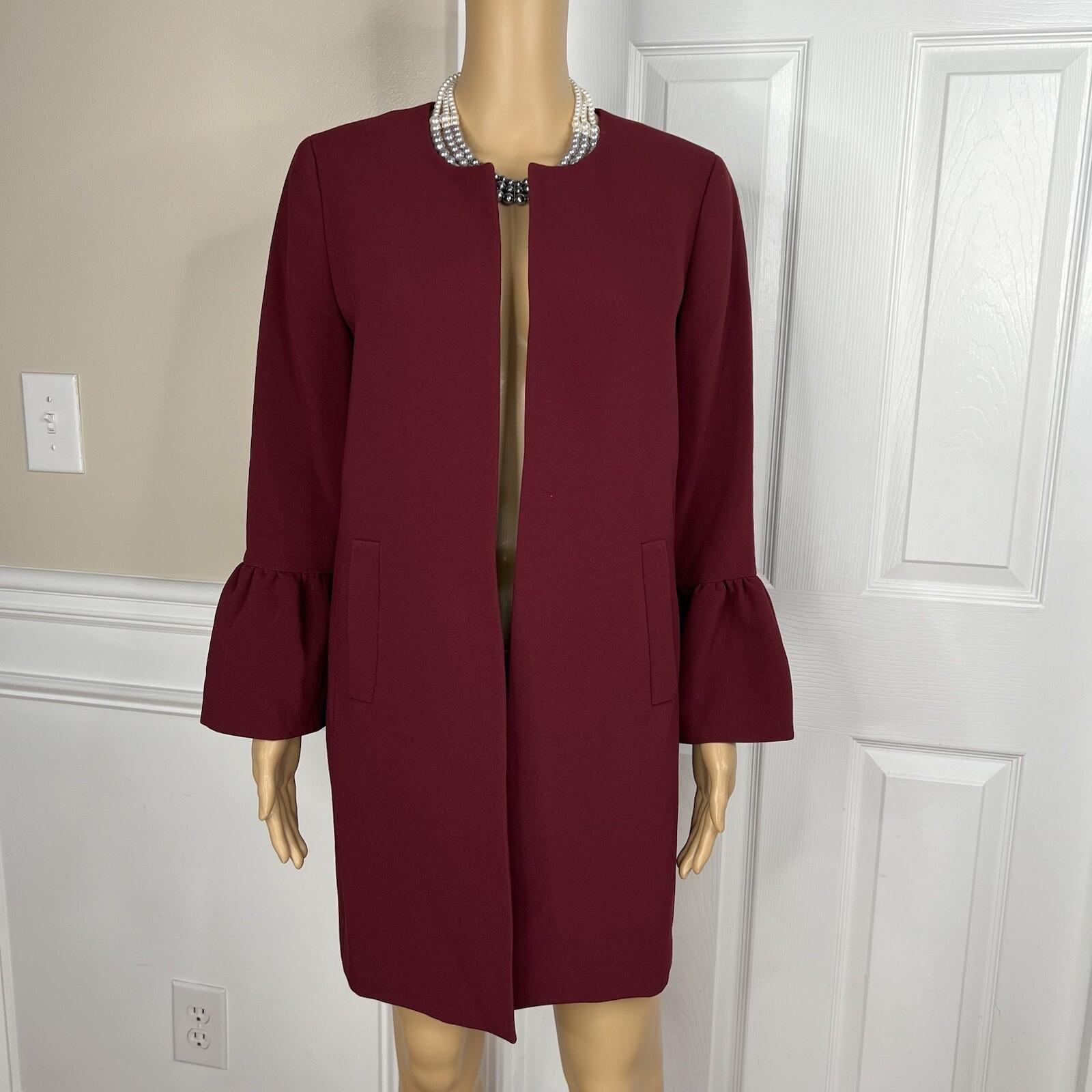Jones Studio Polyester Spandex Blazer 8 Burgundy Open Front Bell Sleeves New 1PC
