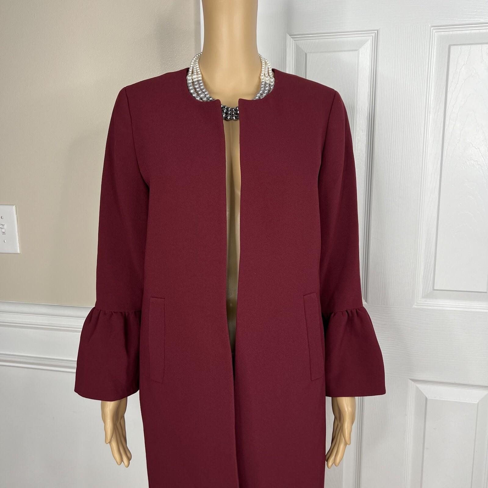 Jones Studio Polyester Spandex Blazer 8 Burgundy Open Front Bell Sleeves New 1PC