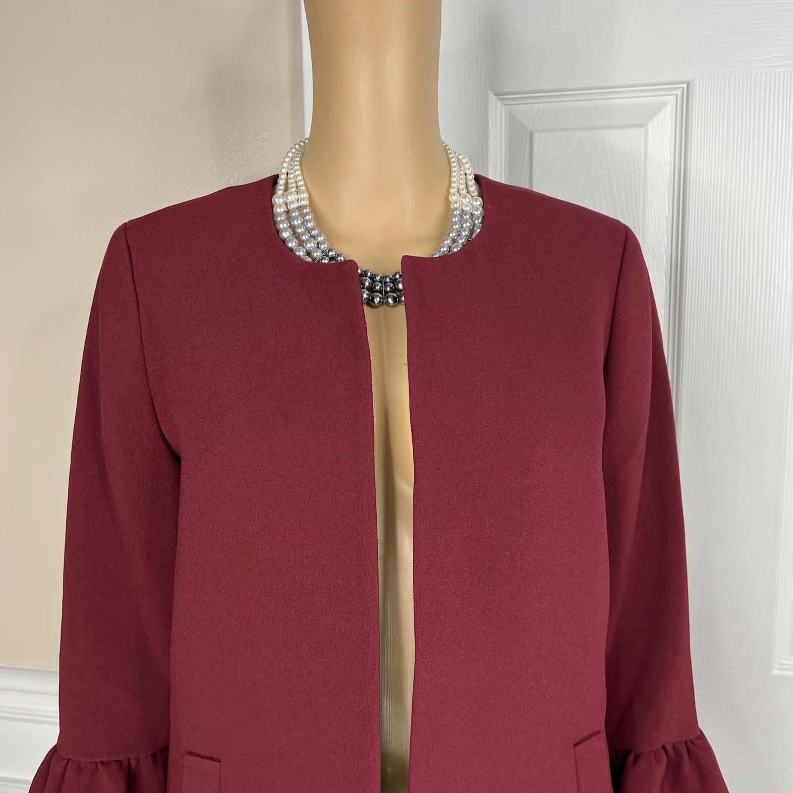 Jones Studio Polyester Spandex Blazer 8 Burgundy Open Front Bell Sleeves New 1PC