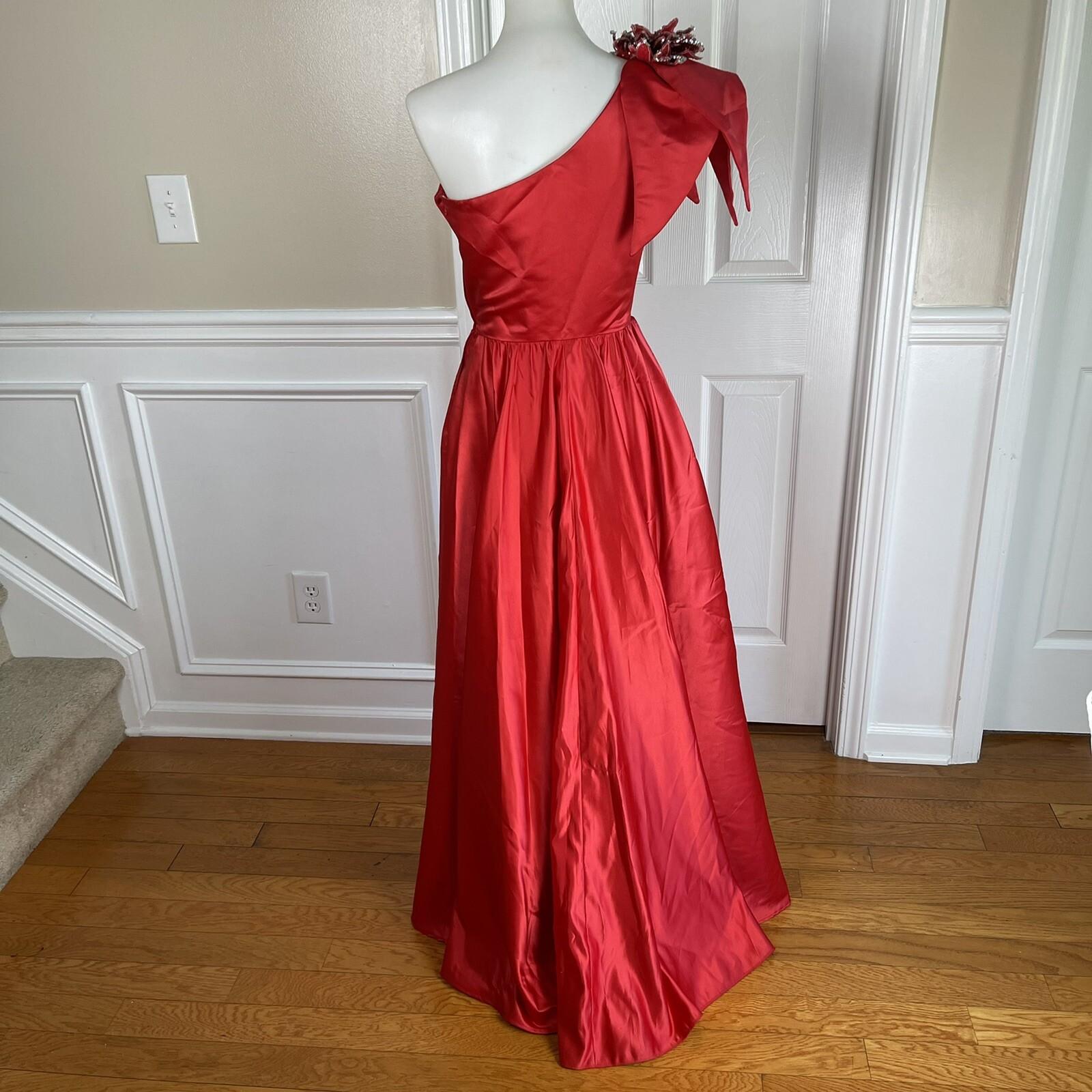 Alyce Designs Vtg Cottage Chic Dress 6 Red Sequin One Shoulder Drop Waist