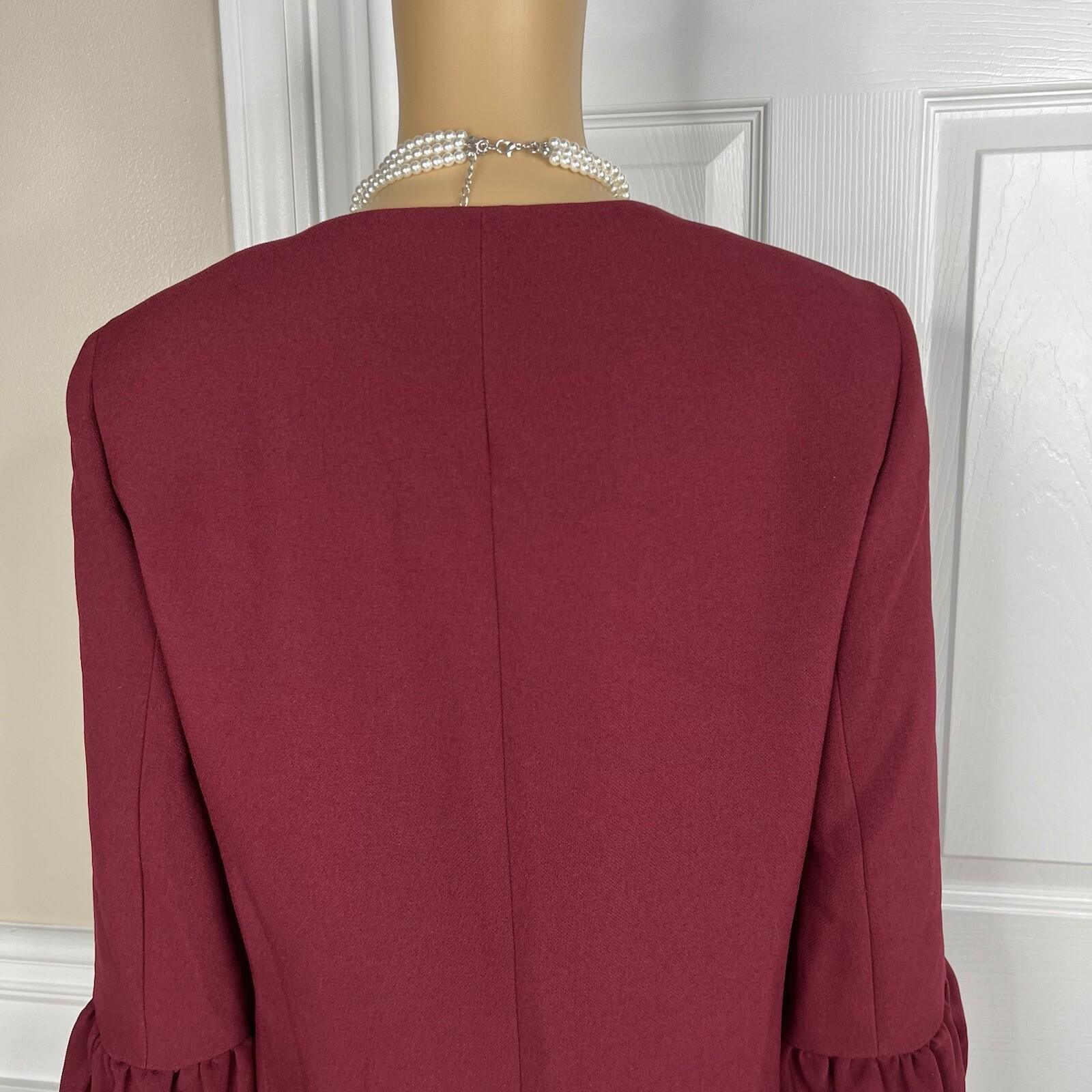 Jones Studio Polyester Spandex Blazer 8 Burgundy Open Front Bell Sleeves New 1PC