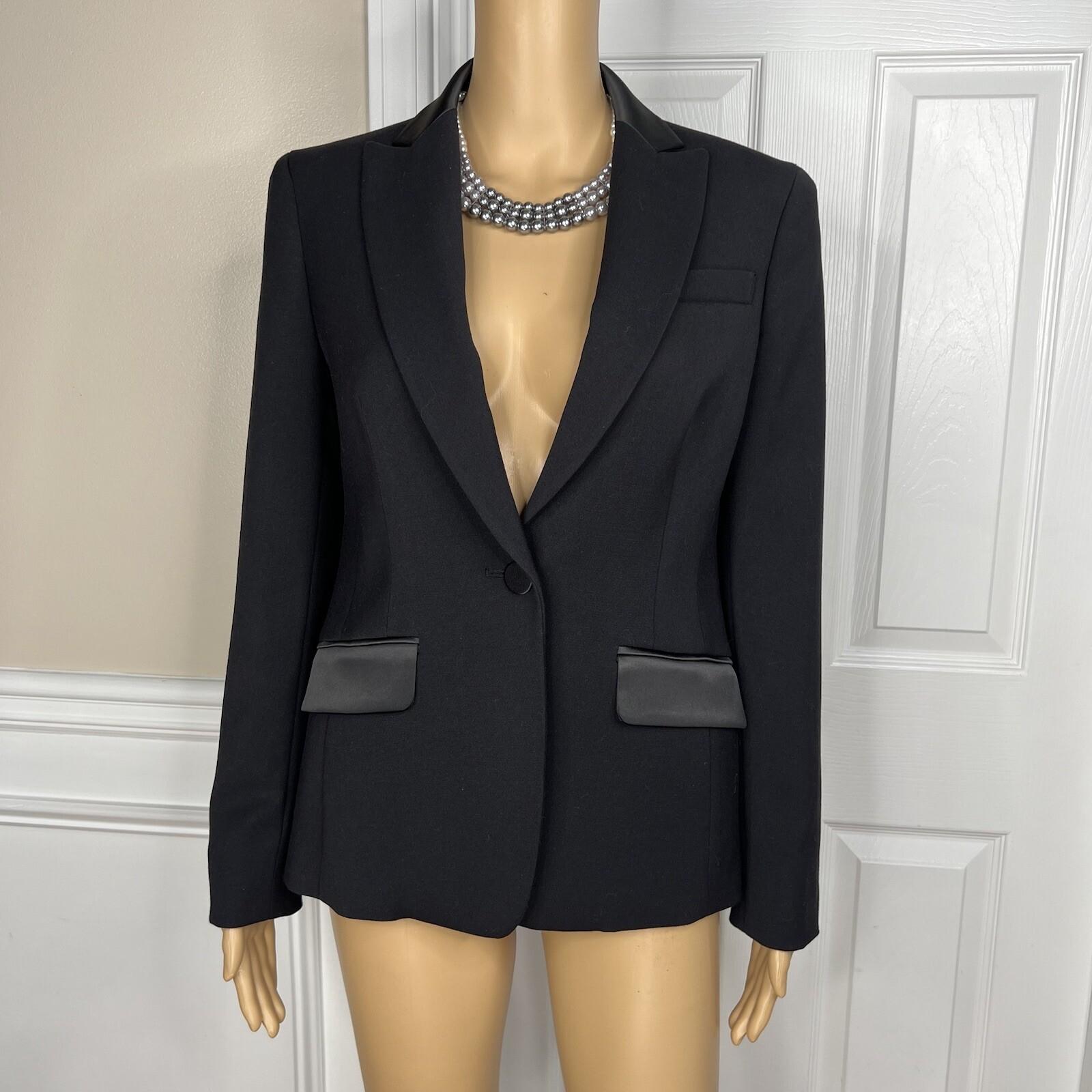 Jones New York Viscose Polyester  Stretch Blazer Size 4 Black Tuxedo 1PC New