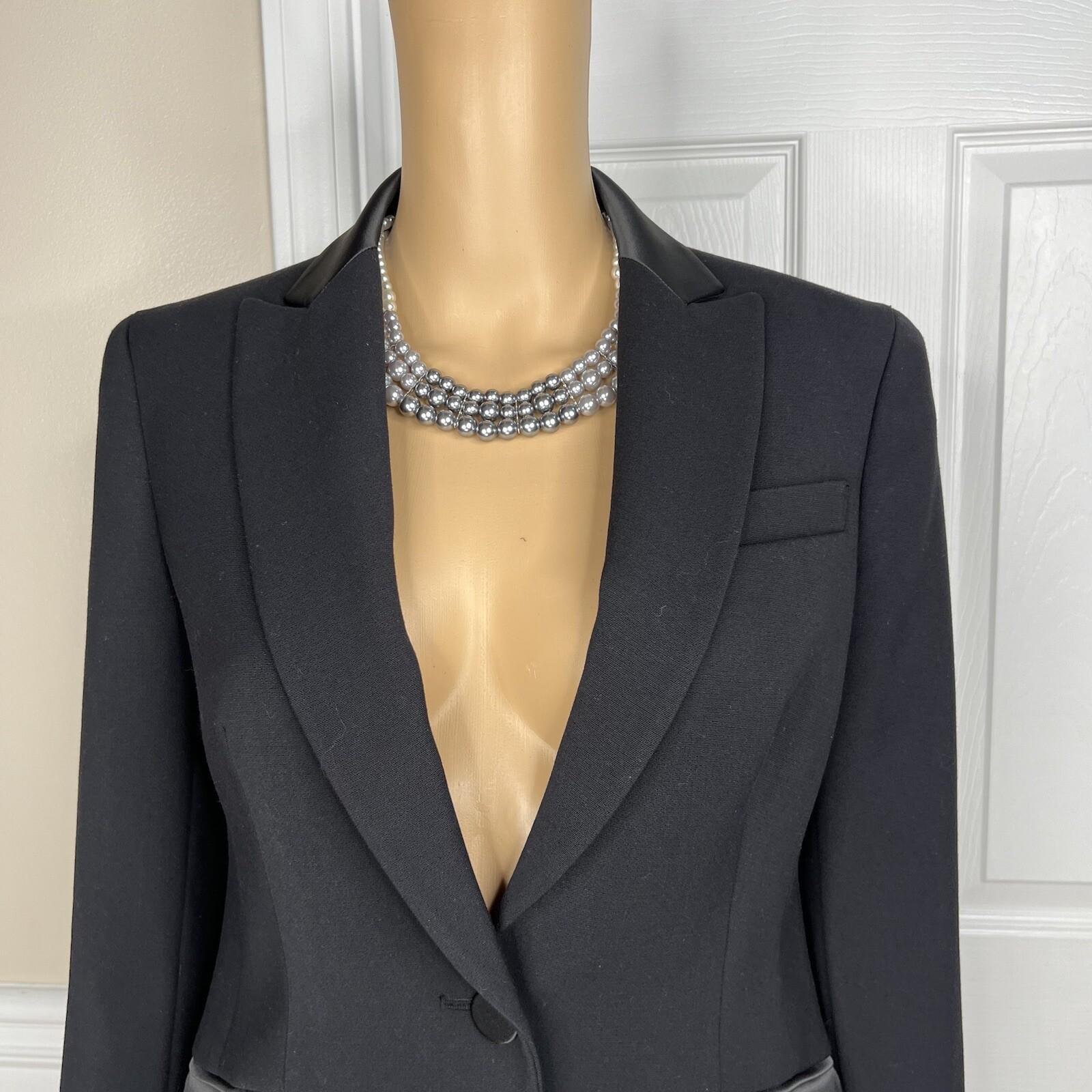 Jones New York Viscose Polyester  Stretch Blazer Size 4 Black Tuxedo 1PC New