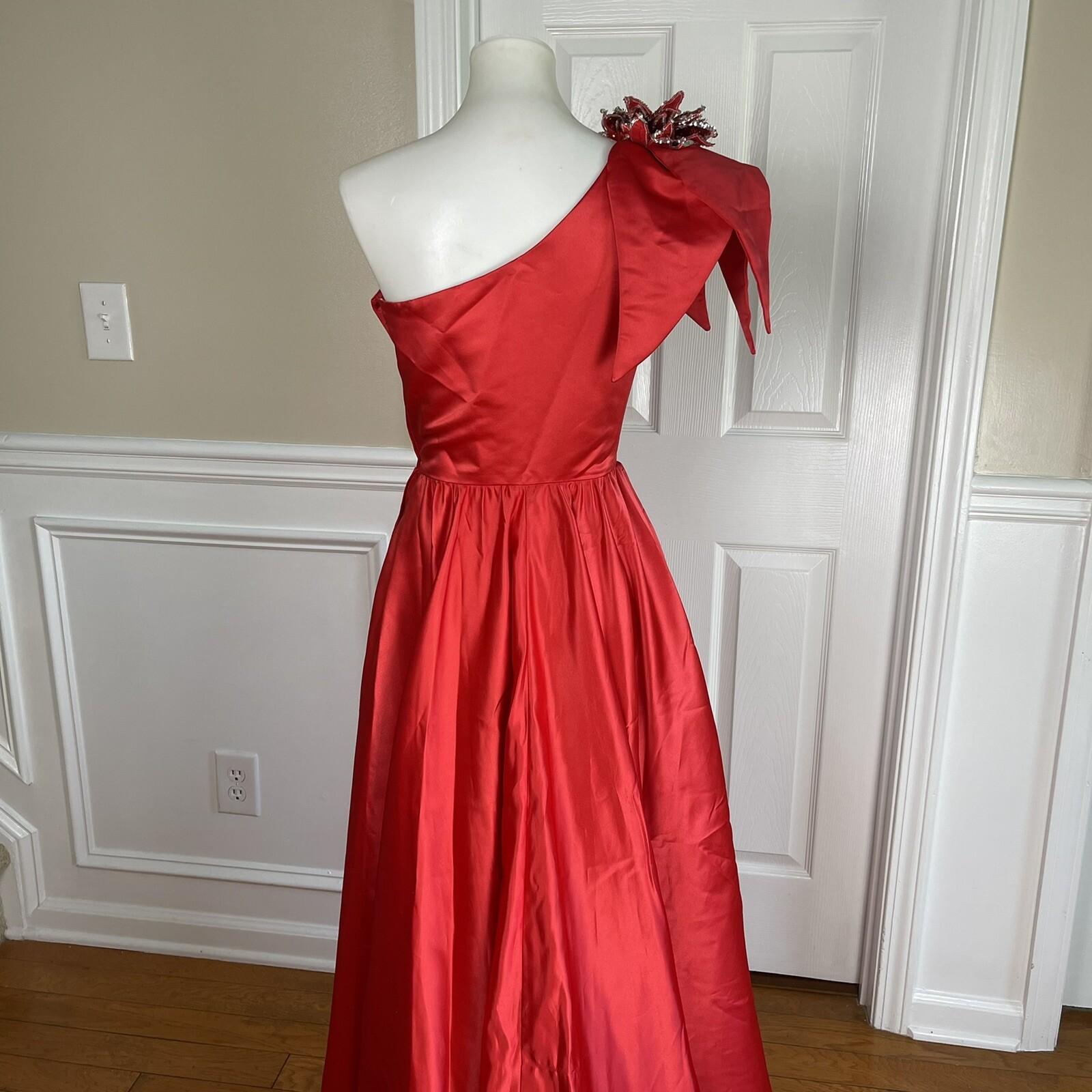 Alyce Designs Vtg Cottage Chic Dress 6 Red Sequin One Shoulder Drop Waist