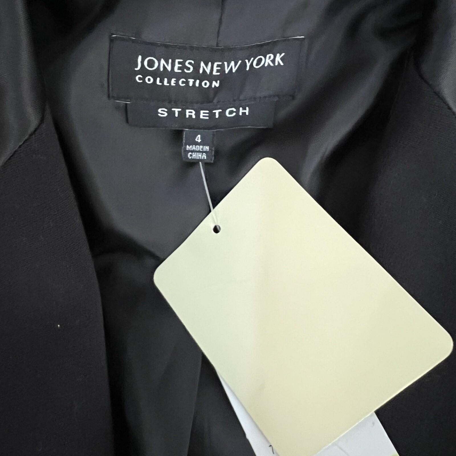 Jones New York Viscose Polyester  Stretch Blazer Size 4 Black Tuxedo 1PC New