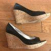 GUESS By Marciano Faux Patent Leather Shoes Size 9.5 M Peep Toes Wedge