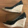 GUESS By Marciano Faux Patent Leather Shoes Size 9.5 M Peep Toes Wedge