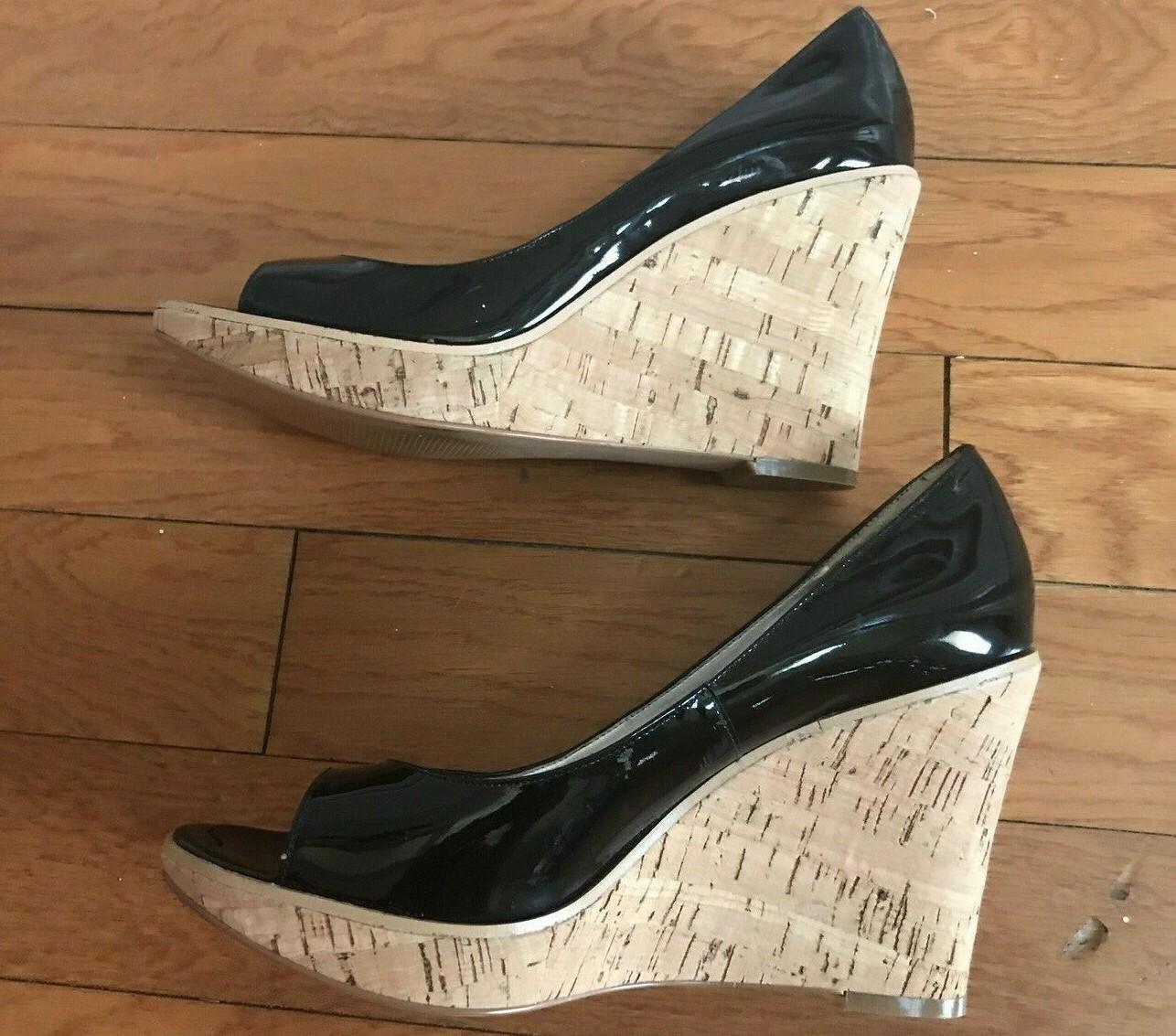 GUESS By Marciano Faux Patent Leather Shoes Size 9.5 M Peep Toes Wedge