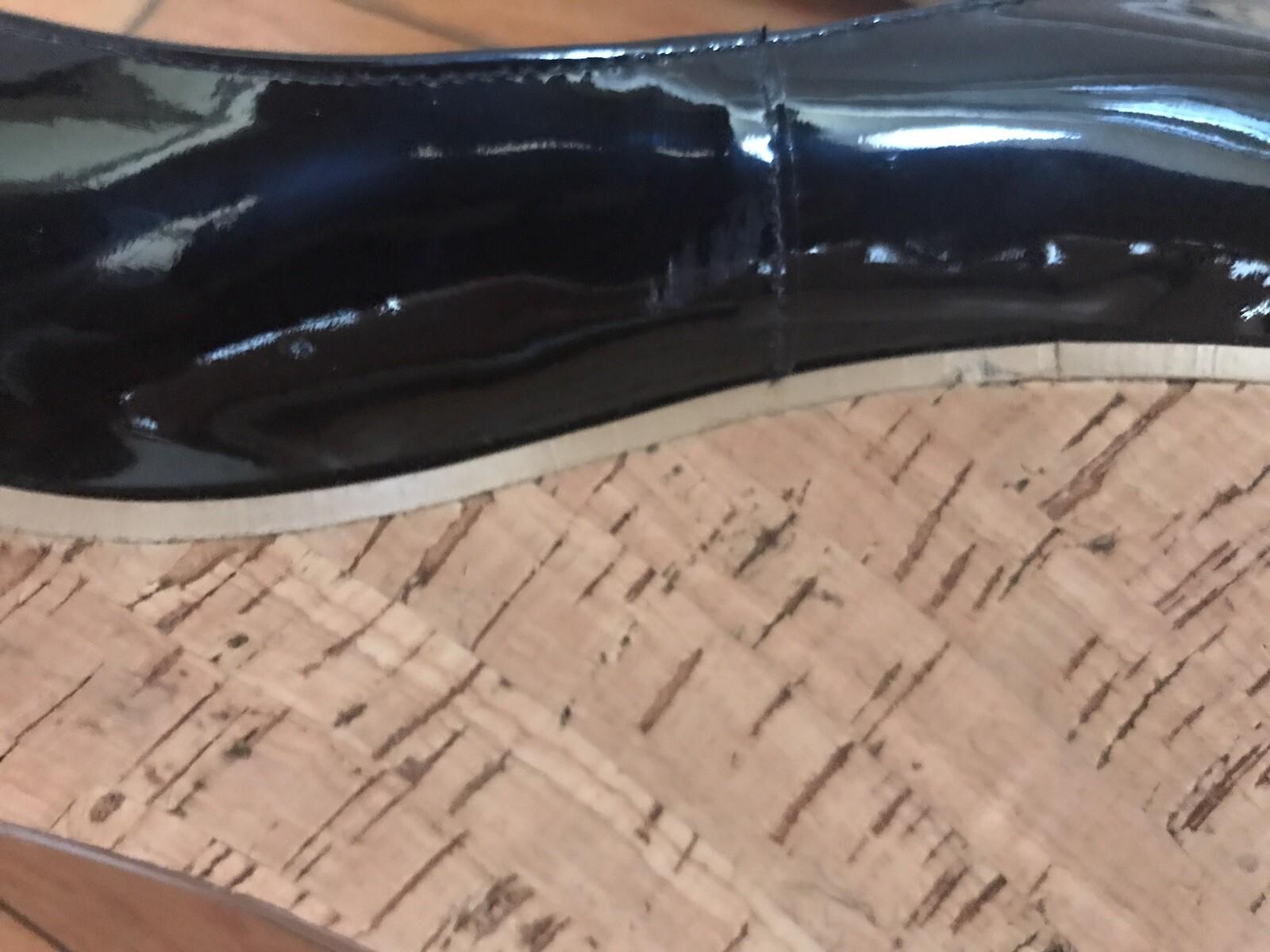 GUESS By Marciano Faux Patent Leather Shoes Size 9.5 M Peep Toes Wedge