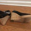 GUESS By Marciano Faux Patent Leather Shoes Size 9.5 M Peep Toes Wedge