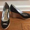 GUESS By Marciano Faux Patent Leather Shoes Size 9.5 M Peep Toes Wedge