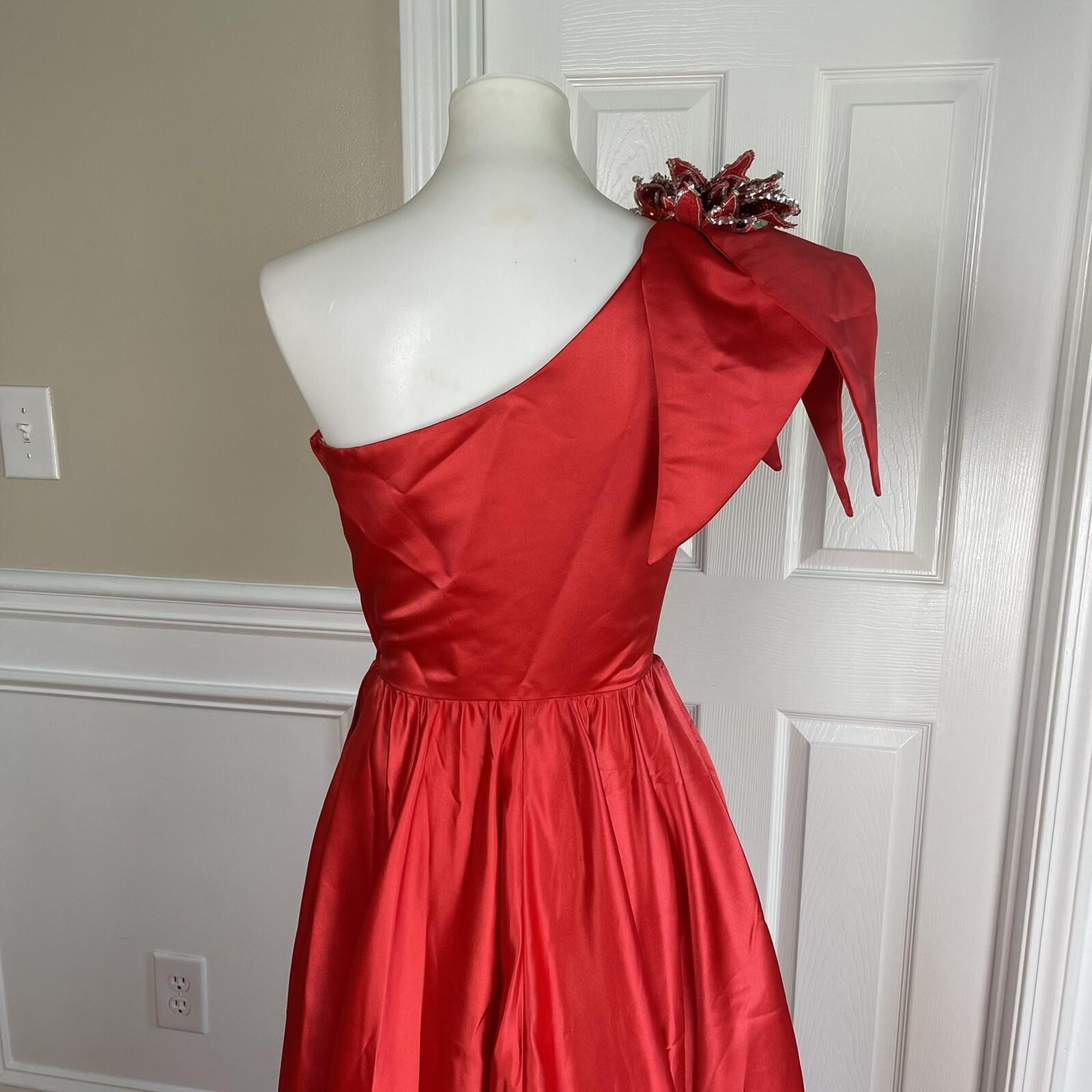 Alyce Designs Vtg Cottage Chic Dress 6 Red Sequin One Shoulder Drop Waist
