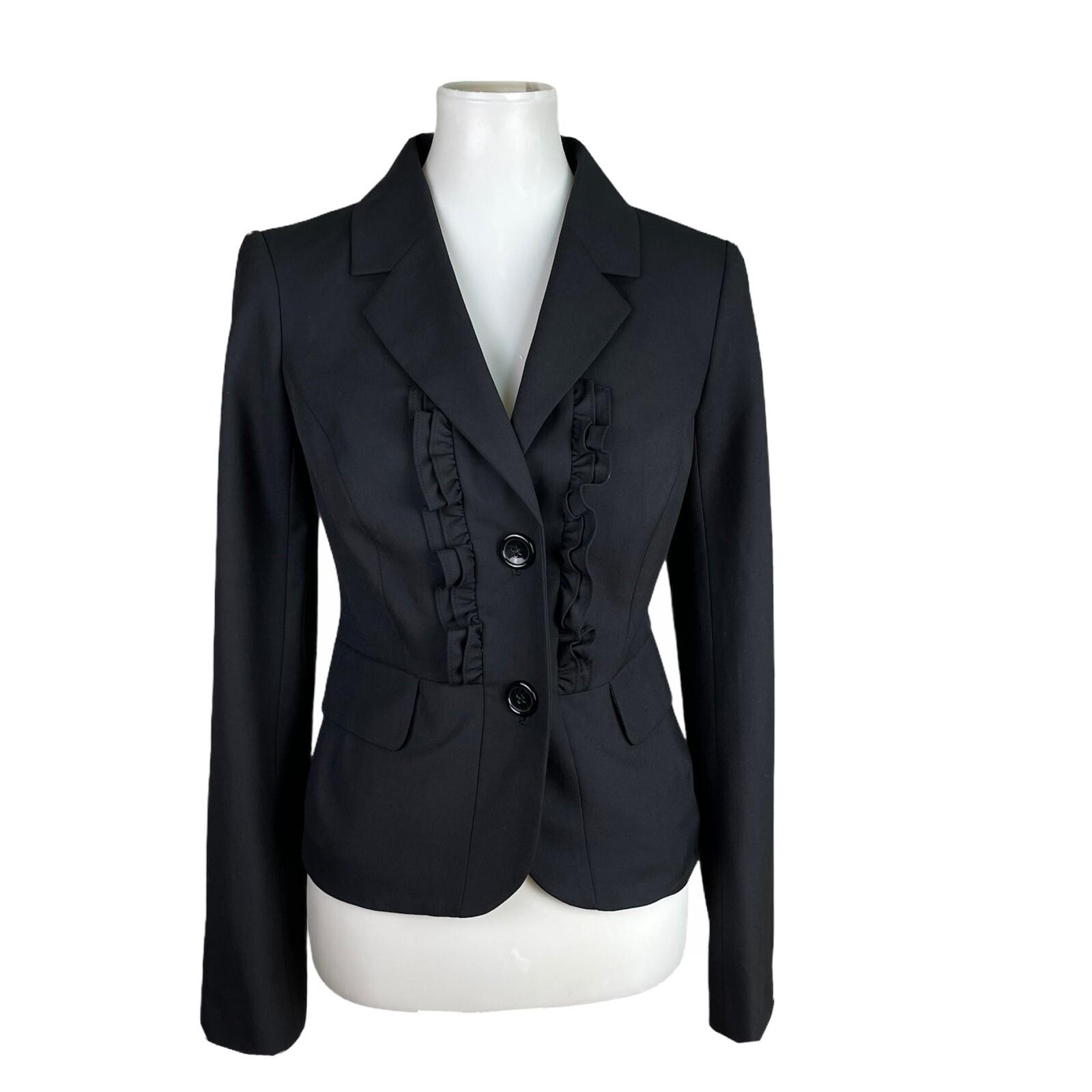THE LIMITED Polyester Viscose Stretch Blazer Size S Black Ruffle Career 1PC