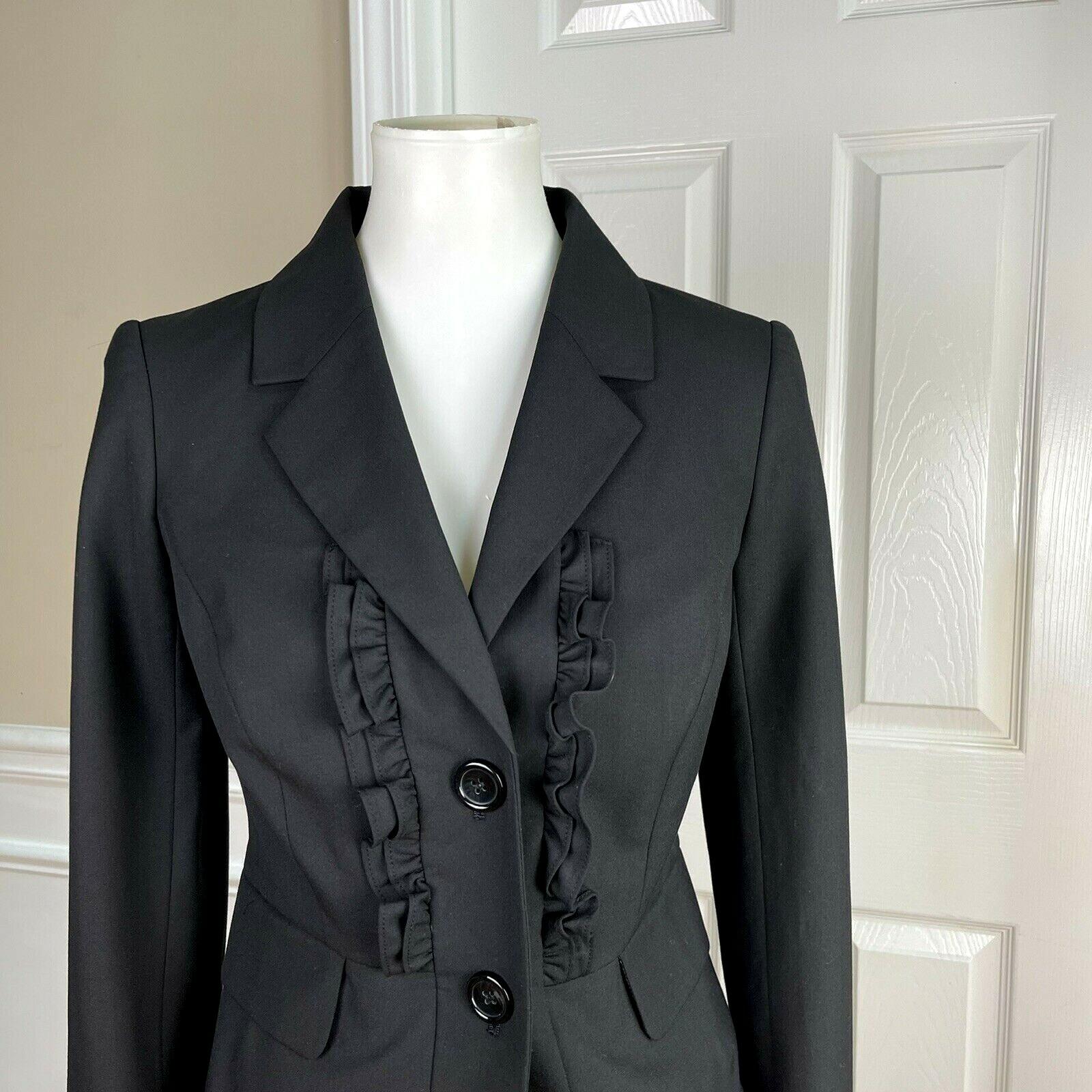 THE LIMITED Polyester Viscose Stretch Blazer Size S Black Ruffle Career 1PC