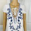 Lulus Rayon Shift Dress S White Embroidered Down in Kokomo Lace Up Neckline Mini