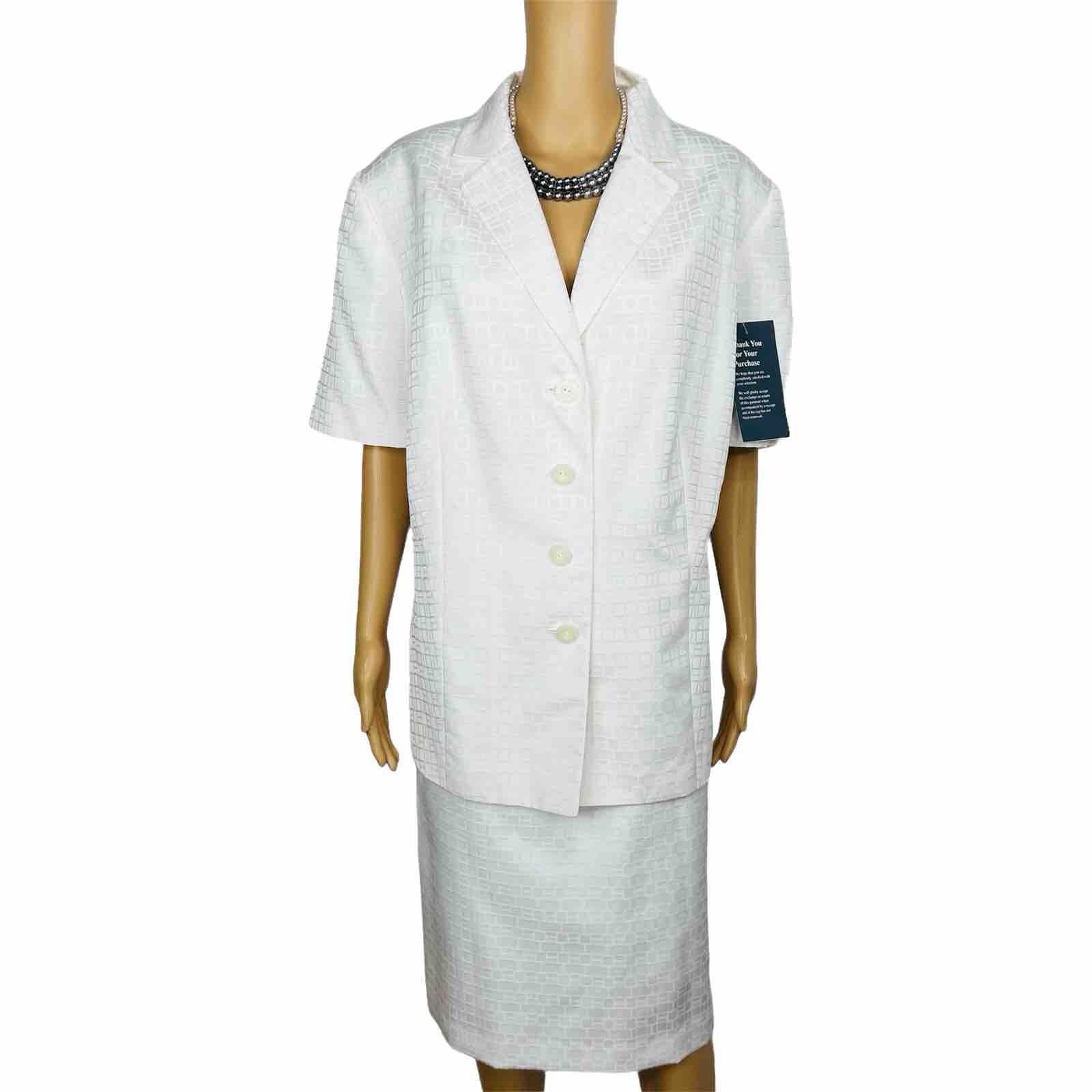 Le Suit Polyester Rayon Skirt Suit Size 20W Off White Short Sleeves New 2PC