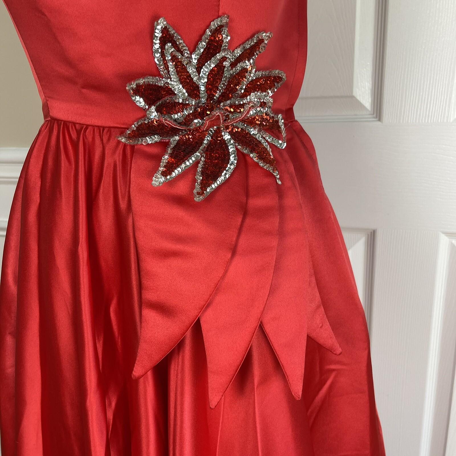 Alyce Designs Vtg Cottage Chic Dress 6 Red Sequin One Shoulder Drop Waist