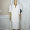 Le Suit Polyester Rayon Skirt Suit Size 20W Off White Short Sleeves New 2PC