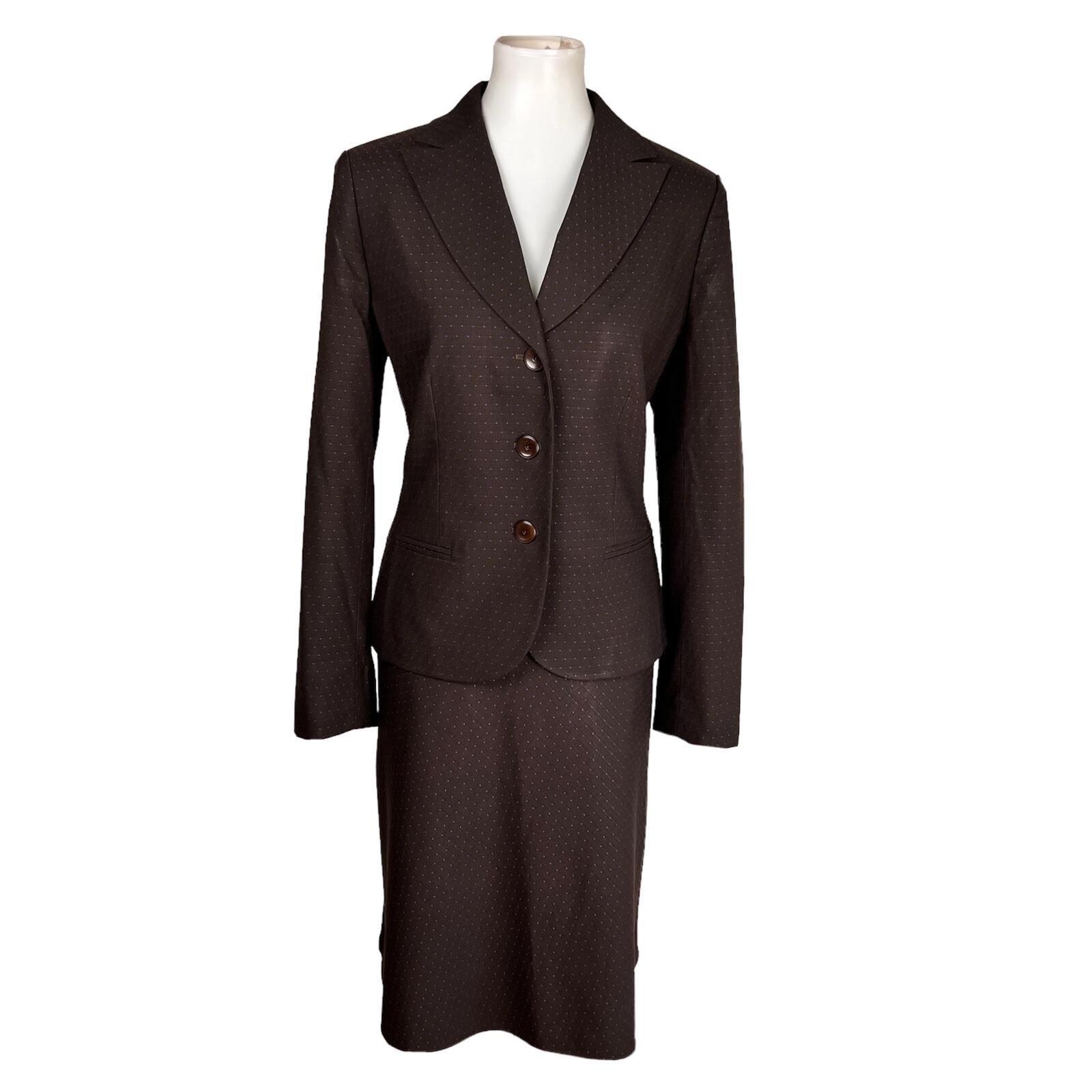 JONES NEW YORK Women 2PC  Brown Polyester Rayon Spandex Flare Skirt Suit Size 8