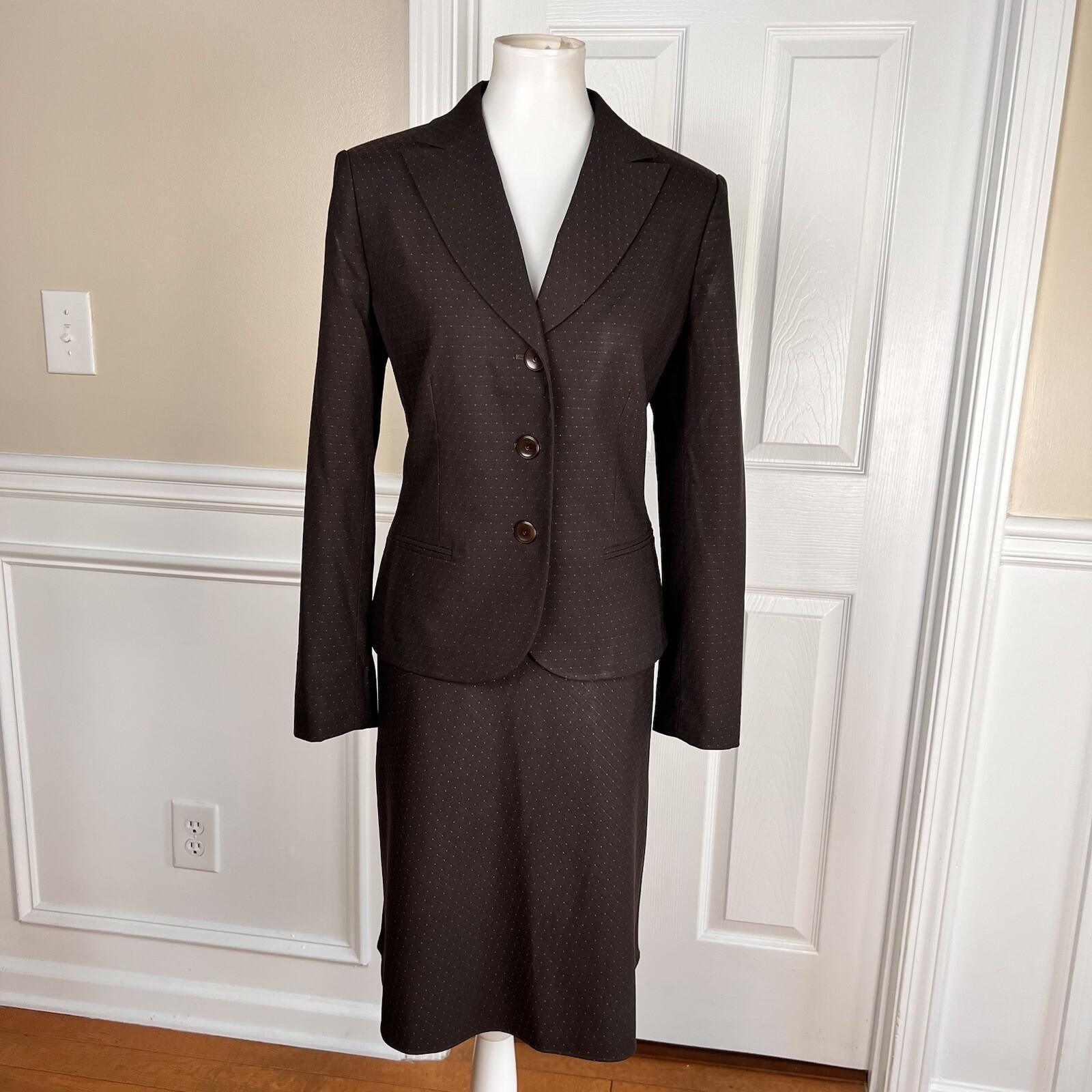 JONES NEW YORK Women 2PC  Brown Polyester Rayon Spandex Flare Skirt Suit Size 8