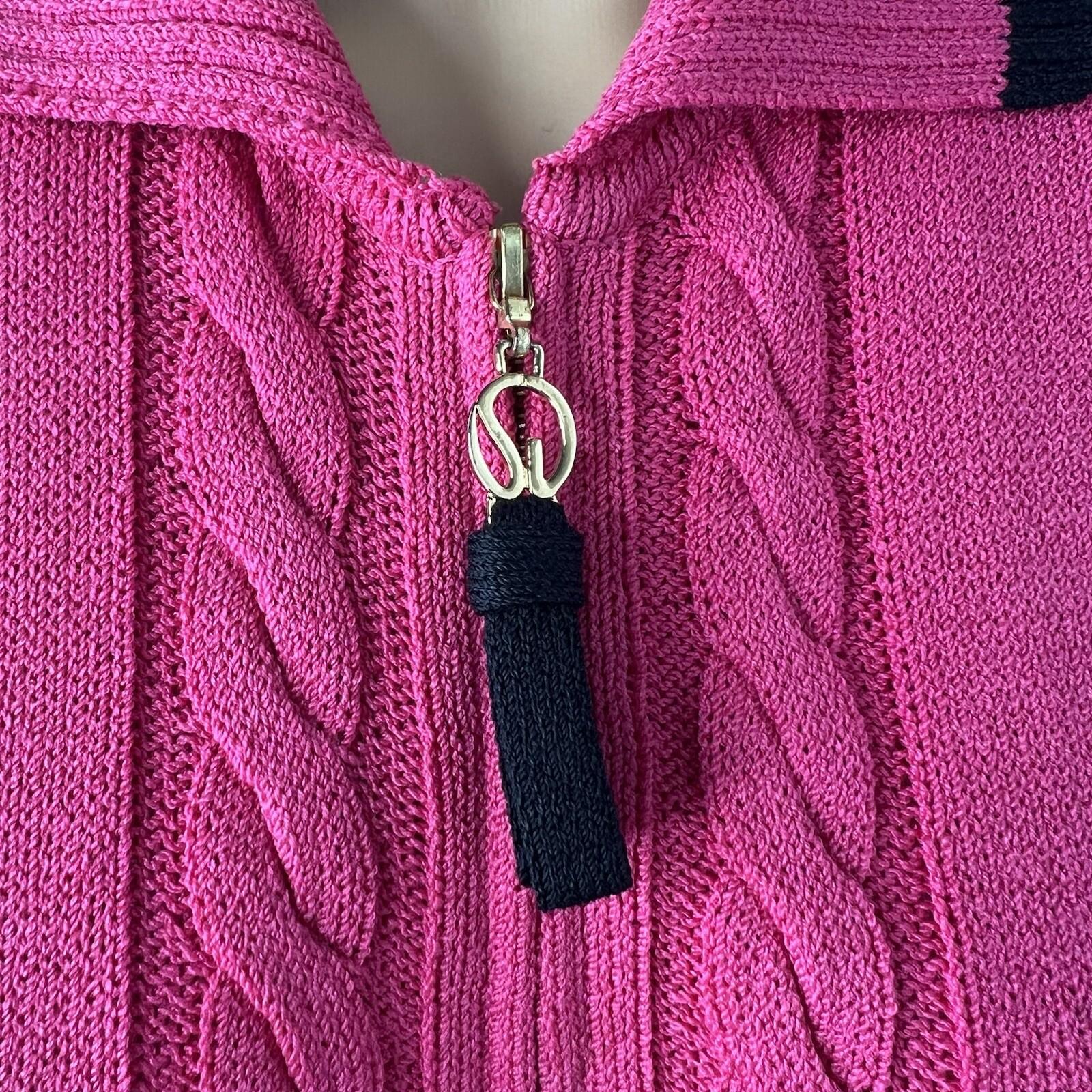 St John Sport By Marie Gray Sweater S Pink Black Knit Zip Up Stretch Pockets